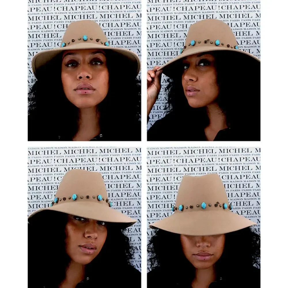 Maison Michel Kate Hat Stone and Studs On Wool Felt Hat in Beige Onyx L - Picture 4 of 4